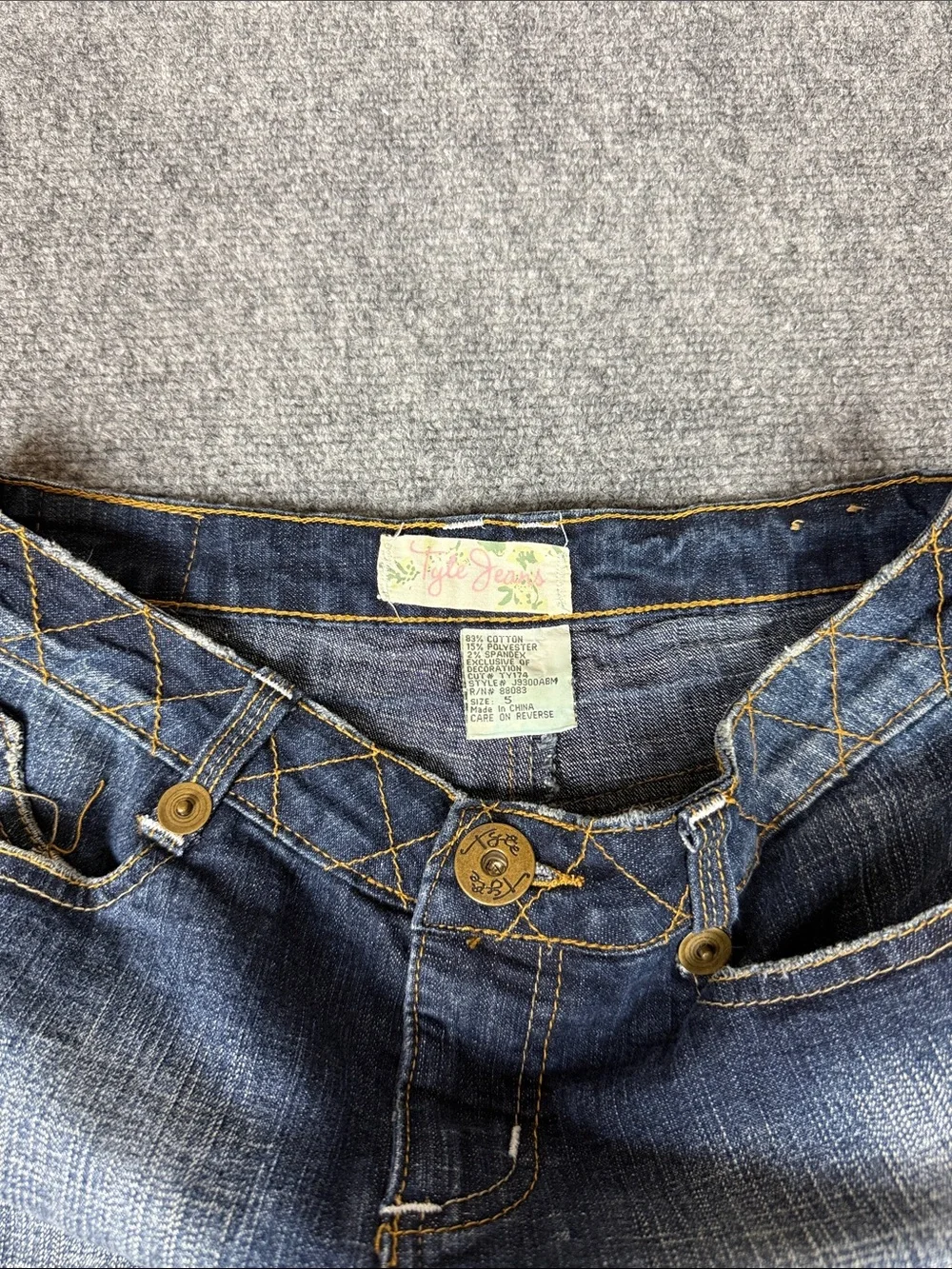 Tyte Jeans Dark Blue Washed Denim Mini Skirt with Frayed Hem